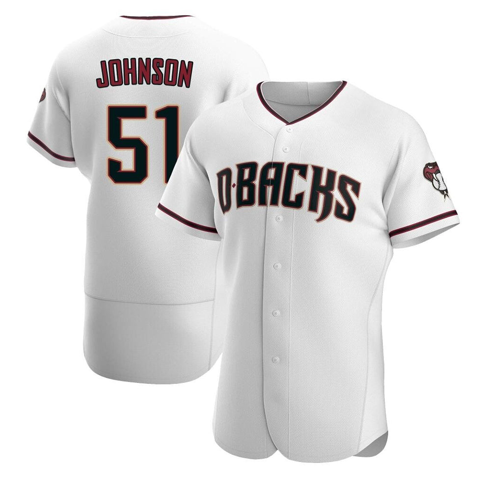 Fenge A.Diamondbacks #51 Randy Johnson White Authentic Crimson Home Stitched Jerseys