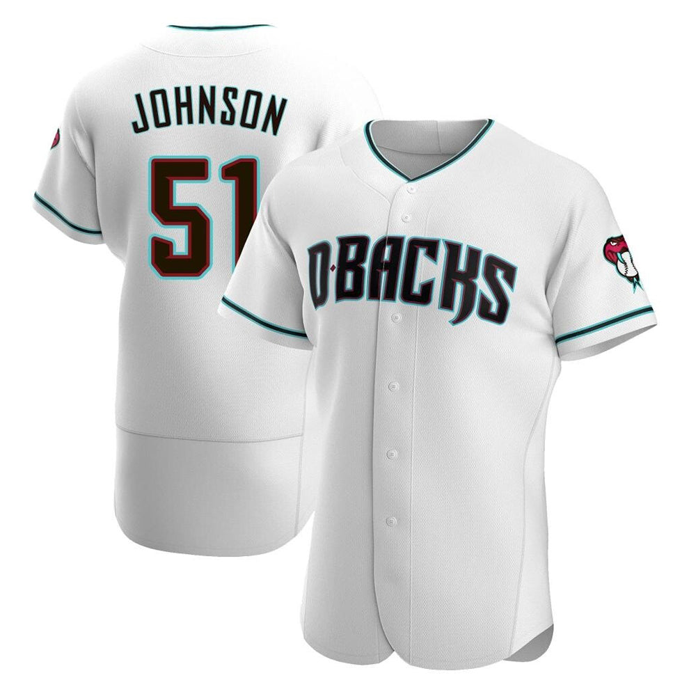 Fenge A.Diamondbacks #51 Randy Johnson White Teal Alternate Authentic Stitched Jerseys