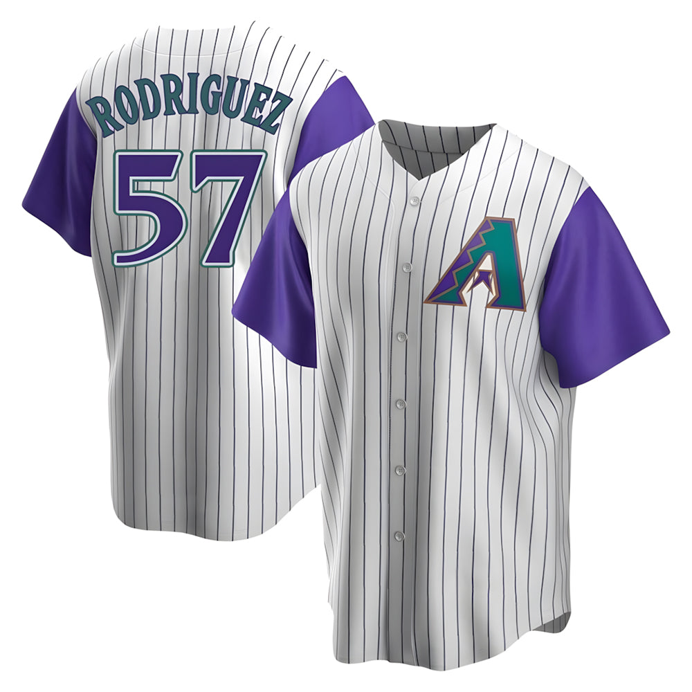 Fenge A.Diamondbacks #57 Eduardo Rodriguez Player  Cream Purple Replica Alternate Cooperstown Collection Stitched Jersey
