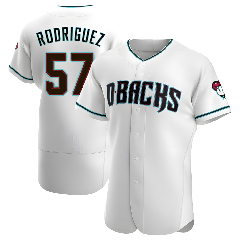 Fenge A.Diamondbacks #57 Eduardo Rodriguez Player White Teal Alternate Stitched Jersey