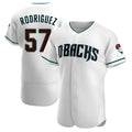 Fenge A.Diamondbacks #57 Eduardo Rodriguez Player White Teal Alternate Stitched Jersey
