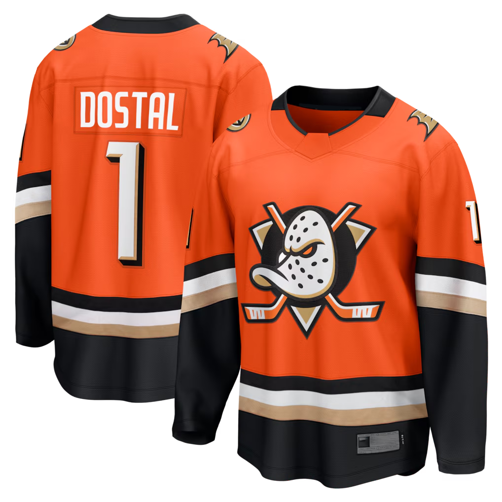 Fenge A.Ducks #1 Lukas Dostal Orange Home Breakaway Jerseys