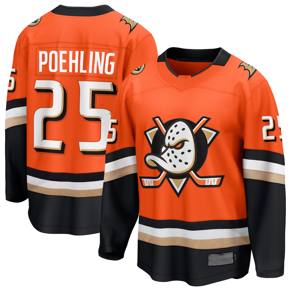 Fenge A.Ducks #25 Ryan Poehling Orange Home Breakaway Jerseys