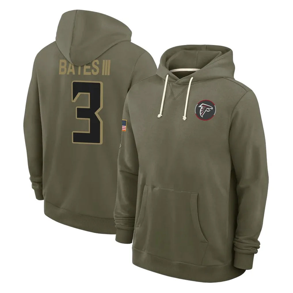 Fenge A.Falcons #3 Jessie Bates III Player Olive 2025 Salute to Service Hoodies Stitched Jerseys