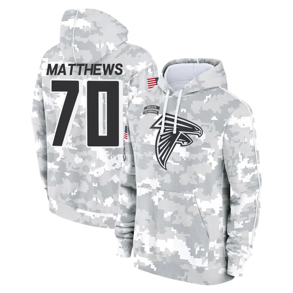 Fenge A.Falcons #70 Jake Matthews Player Arctic Camo Salute to Service Limited Hoodie Stitched Jerseys