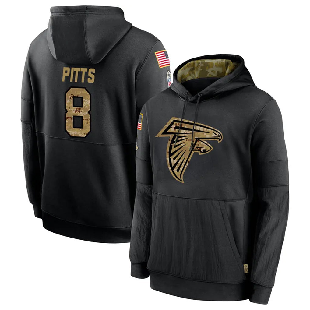 Fenge A.Falcons #8 Kyle Pitts Player Salute to Service Limited Black Hoodie Stitched Jerseys