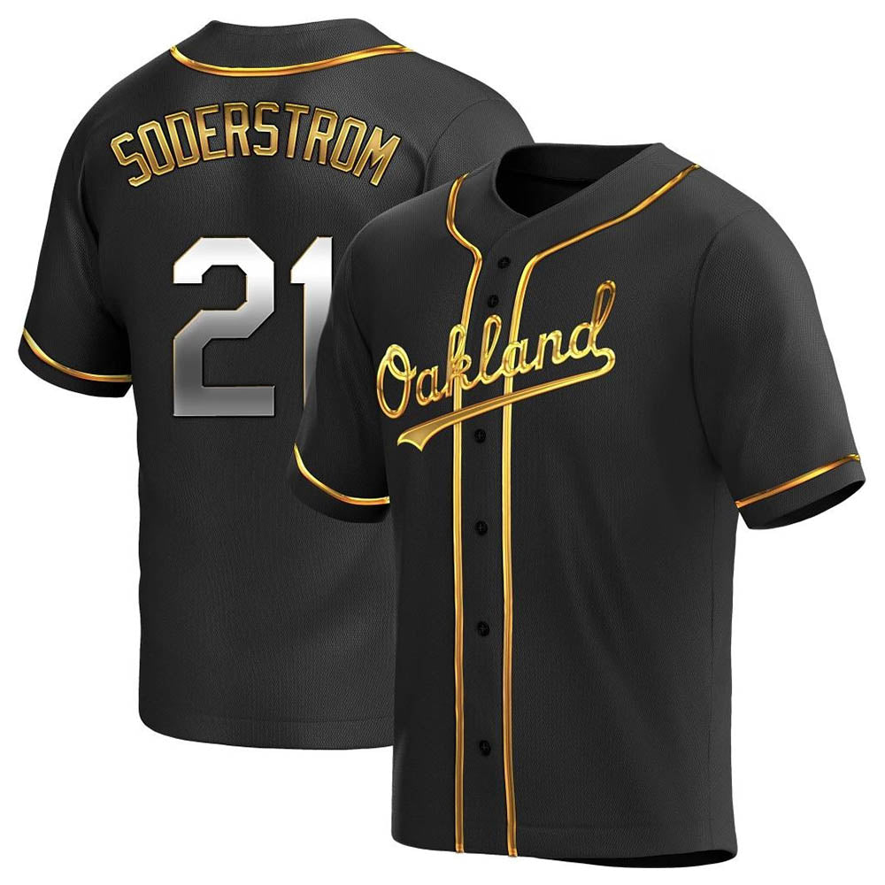 Fenge Athletics #21 Tyler Soderstrom Player Black Golden Replica Alternate Stitched Jersey