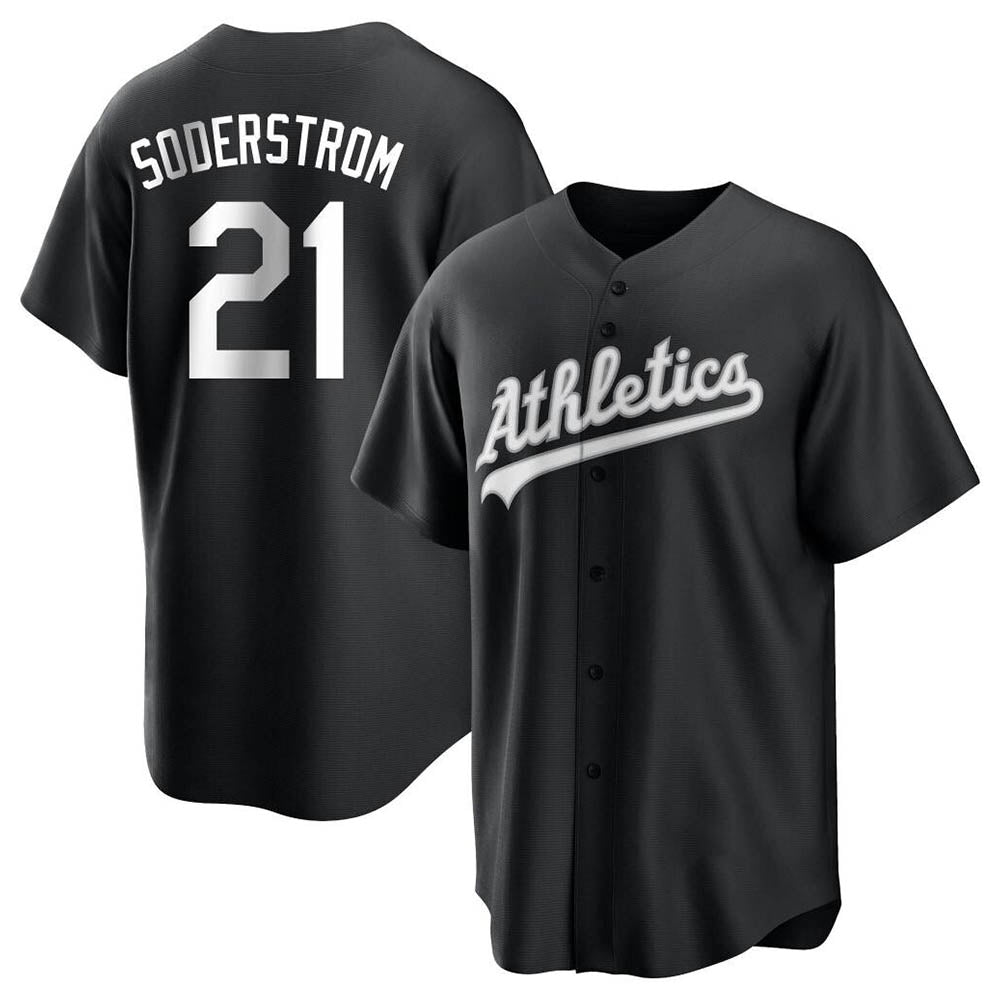 Fenge Athletics #21 Tyler Soderstrom Player Black&White Replica Stitched Jersey