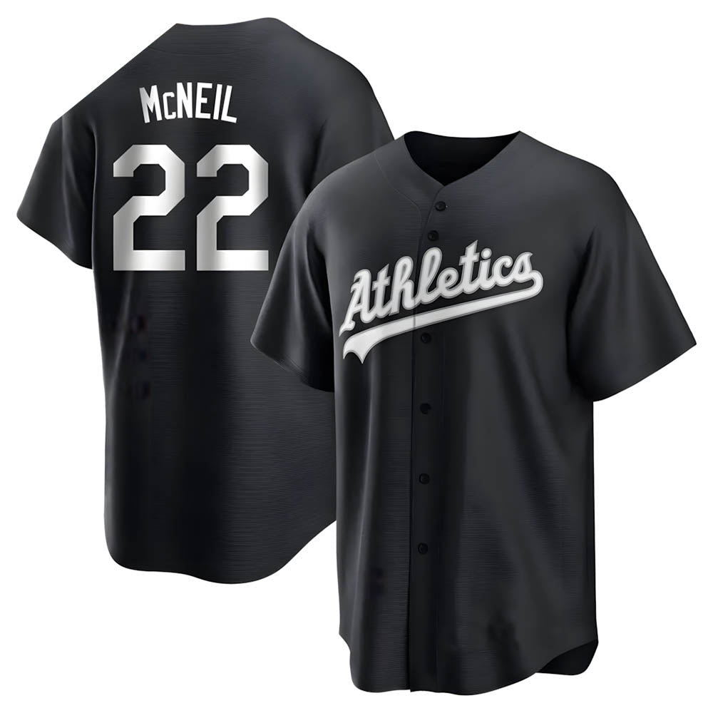 Fenge Athletics #22 Jeff McNeil player Black&White Replica Stitched Jersey