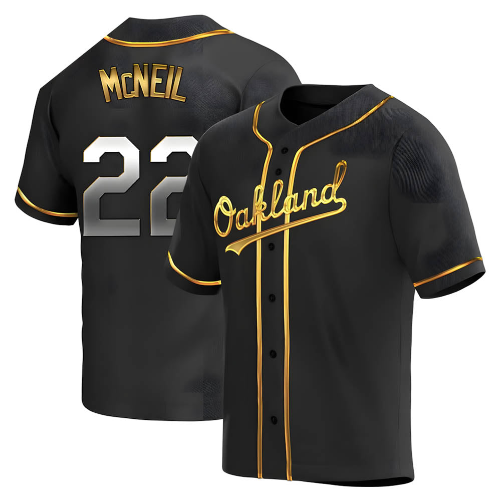 Fenge Athletics #22 Jeff McNeil player Gold Replica Black en Alternate Stitched Jersey