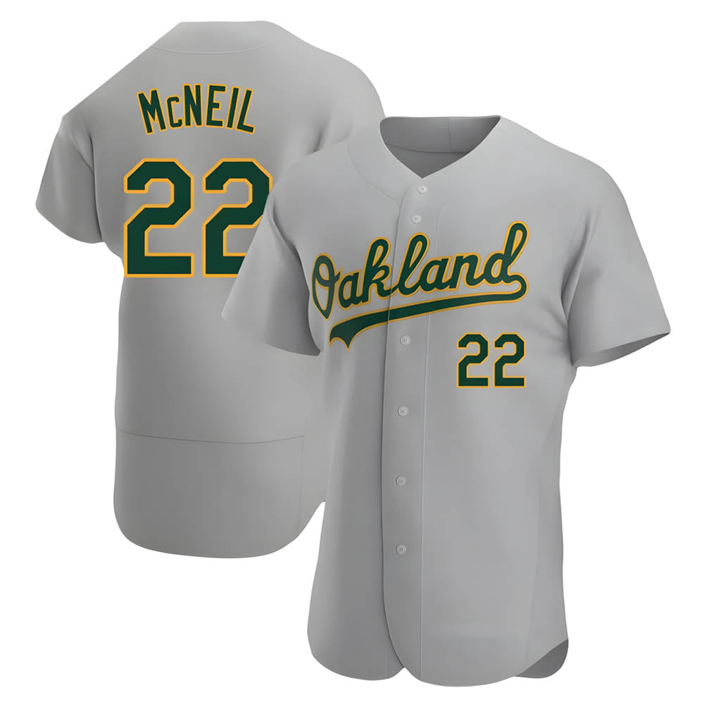 Fenge Athletics #22 Jeff McNeil player Gray Authentic Road Stitched Jersey