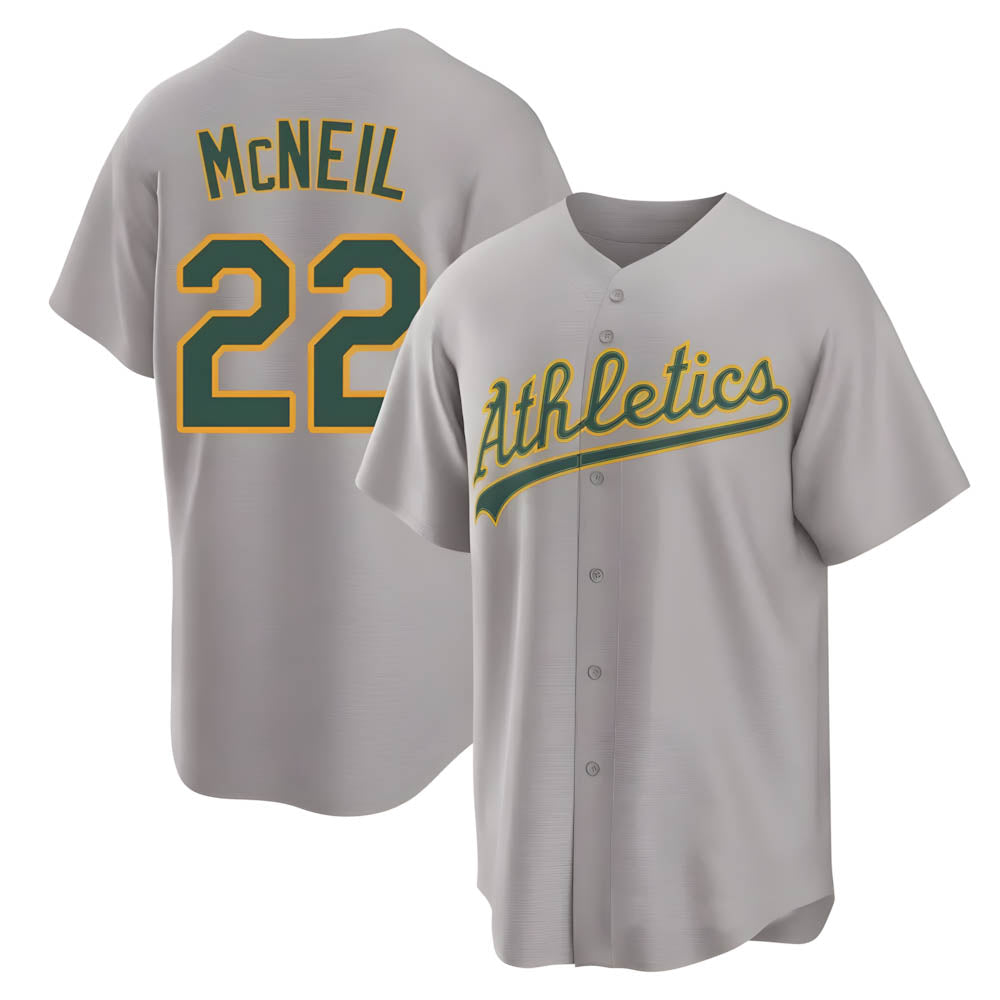 Fenge Athletics #22 Jeff McNeil player Gray Replica Away Stitched Jersey