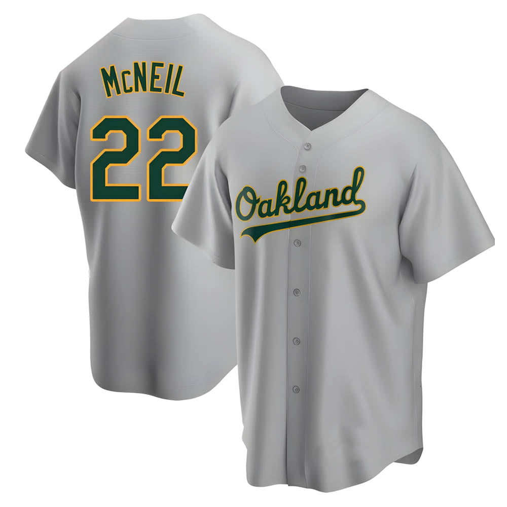Fenge Athletics #22 Jeff McNeil player Gray Replica Road Stitched Jersey