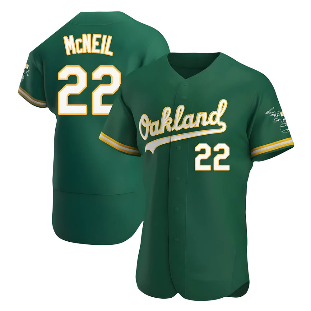 Fenge Athletics #22 Jeff McNeil player Green Authentic Kelly Alternate Stitched Jersey