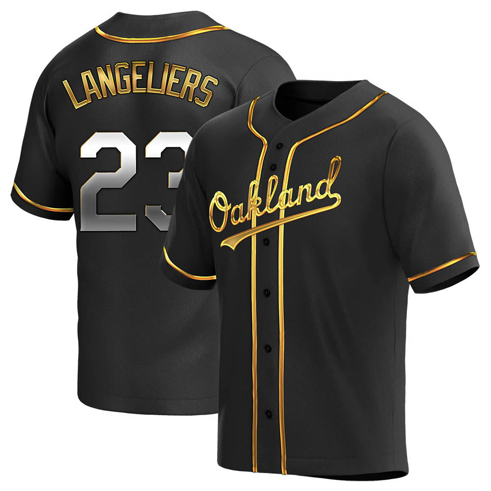 Fenge Athletics #23 Shea Langeliers Player Black Golden Replica Alternate Stitched Jerseys