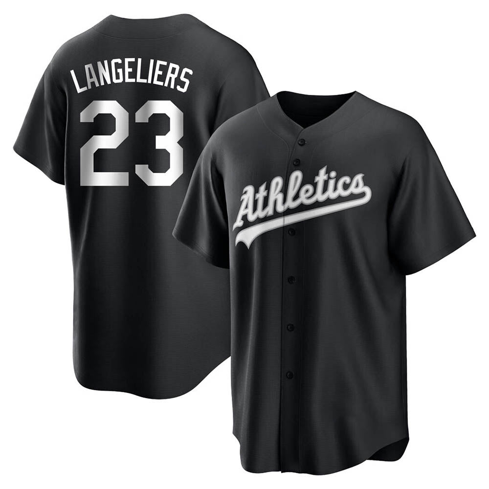 Fenge Athletics #23 Shea Langeliers Player Black&White Replica Stitched Jerseys