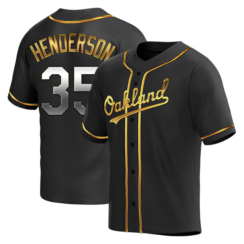 Fenge Athletics #35 Rickey Henderson Player Black Golden Replica Alternate Stitched Jersey