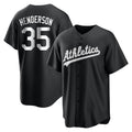 Fenge Athletics #35 Rickey Henderson Player Black&White Replica Stitched Jersey