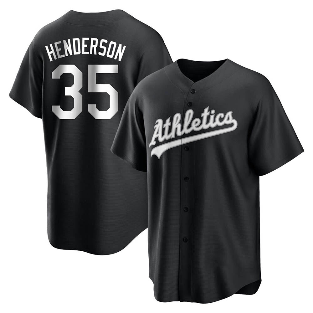 Fenge Athletics #35 Rickey Henderson Player Black&White Replica Stitched Jersey