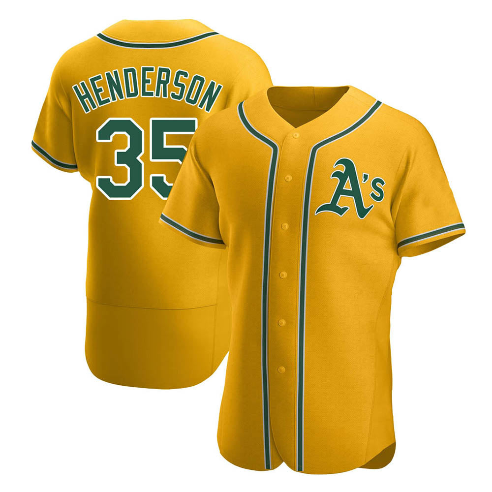 Fenge Athletics #35 Rickey Henderson Player Gold Authentic Alternate Stitched Jersey