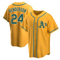 Fenge Athletics #24 Rickey Henderson Player Gold Replica Alternate Stitched Jersey