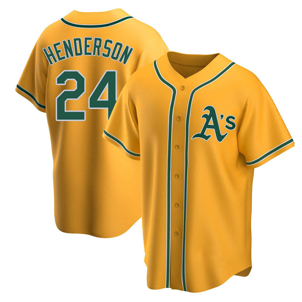 Fenge Athletics #24 Rickey Henderson Player Gold Replica Alternate Stitched Jersey