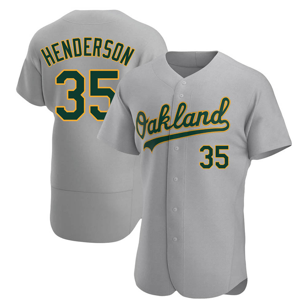 Fenge Athletics #35 Rickey Henderson Player Gray Authentic Road Stitched Jersey