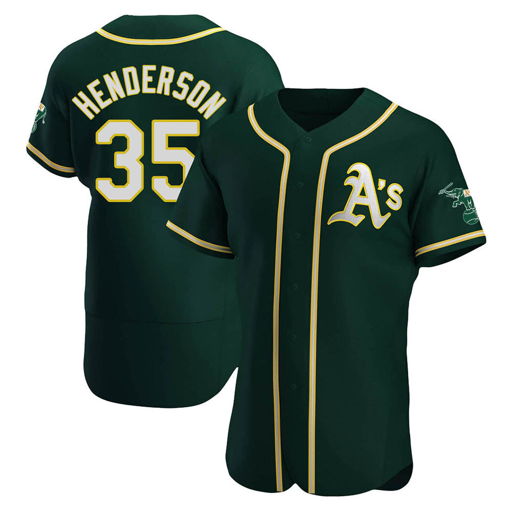 Fenge Athletics #35 Rickey Henderson Player Green Authentic Alternate Stitched Jersey