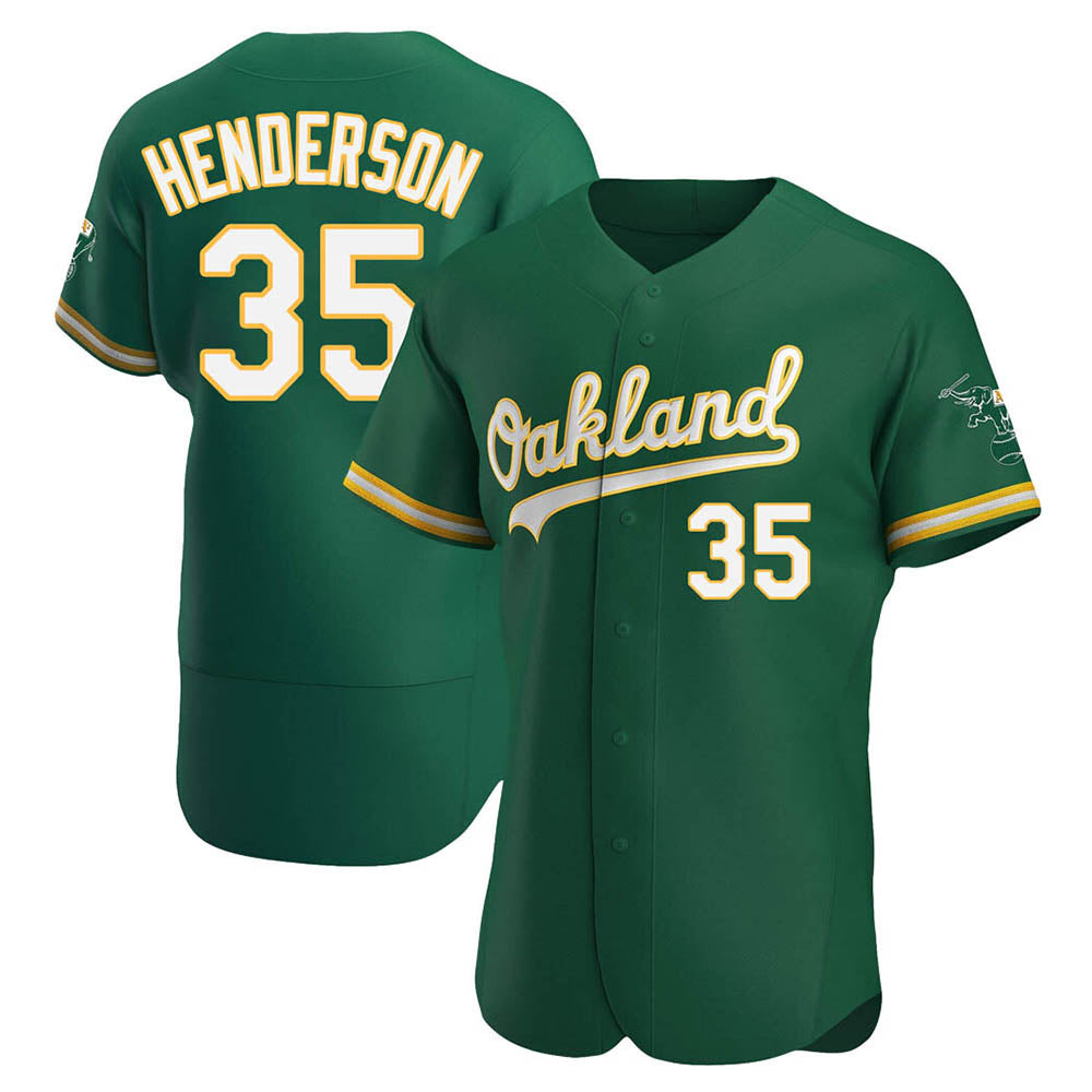 Fenge Athletics #35 Rickey Henderson Player Green Authentic Kelly Alternate Stitched Jersey