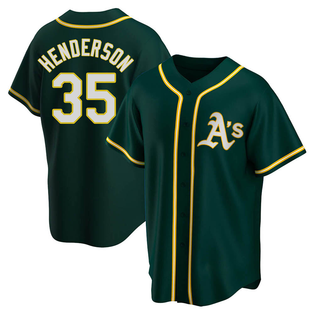Fenge Athletics #35 Rickey Henderson Player Green Replica Alternate Stitched Jersey