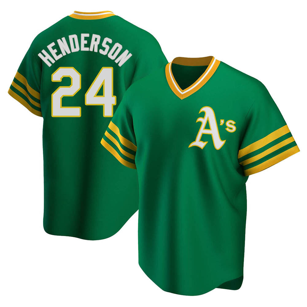 Fenge Athletics #24 Rickey Henderson Player Green Replica Cooperstown Collection T shirt Stitched Jersey