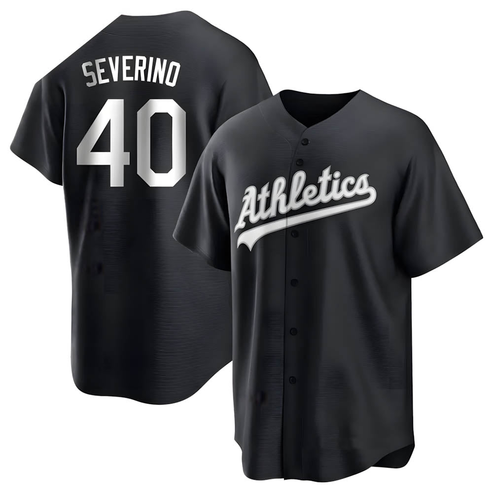 Fenge Athletics #40 Luis Severino player Black&White Replica Stitched Jersey