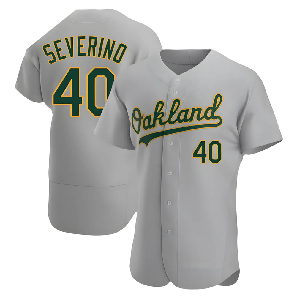 Fenge Athletics #40 Luis Severino player Gray Authentic Road Stitched Jersey