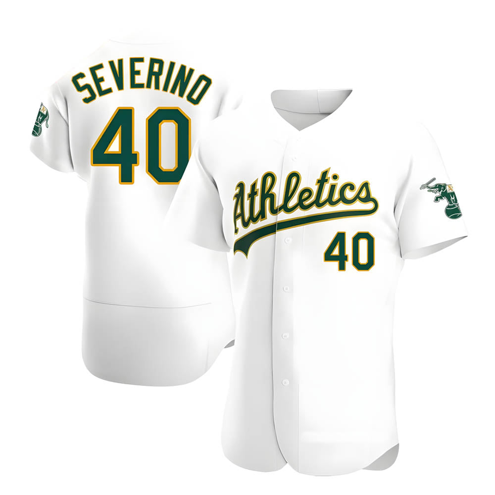 Fenge Athletics #40 Luis Severino player White Authentic Home Stitched Jersey
