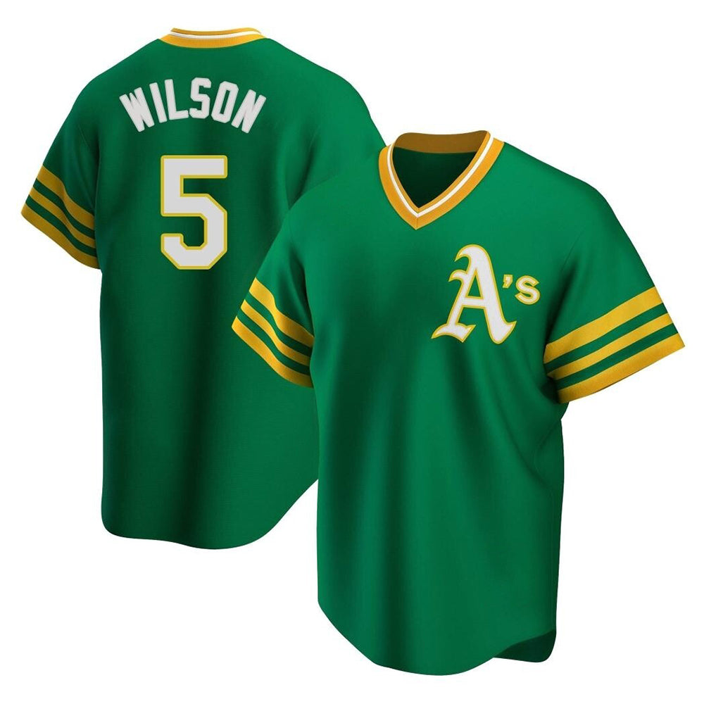 Fenge Athletics #5 Jacob Wilson Green Replica Cooperstown Collection T shirt Stitched Jersey