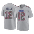Fenge B.Bills #12 Jim Kelly Player Gray Fashion Home Game Stitched Jerseys