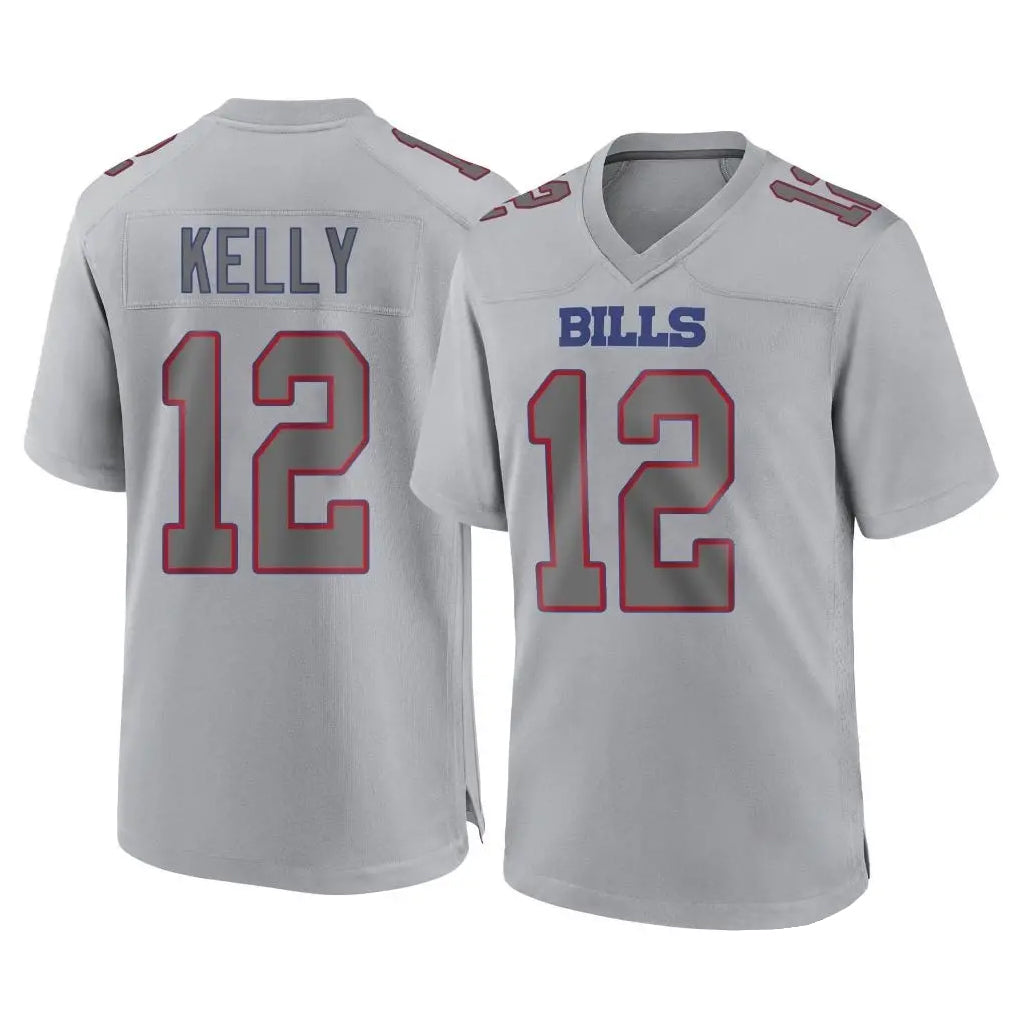 Fenge B.Bills #12 Jim Kelly Player Gray Fashion Home Game Stitched Jerseys