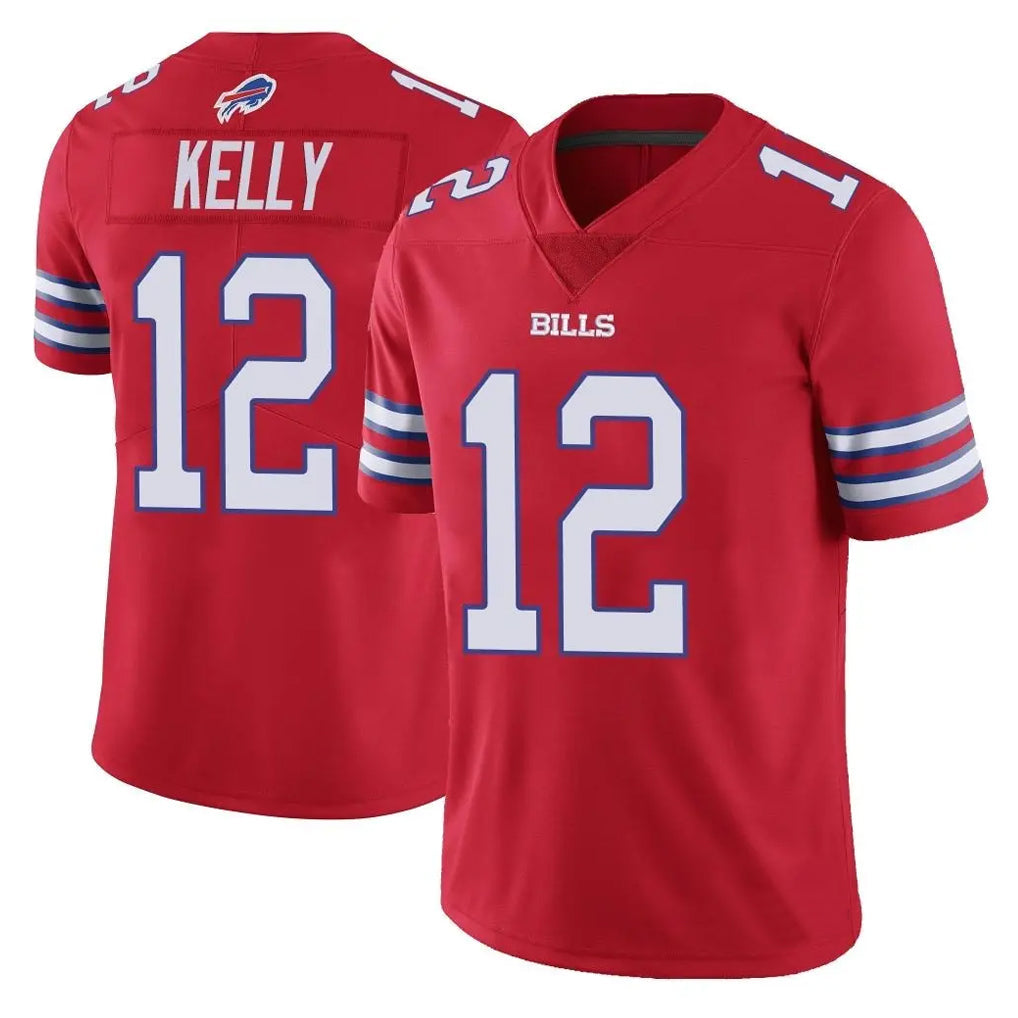 Fenge B.Bills #12 Jim Kelly Player Red Vapor Untouchable Limited Home Game Stitched Jerseys