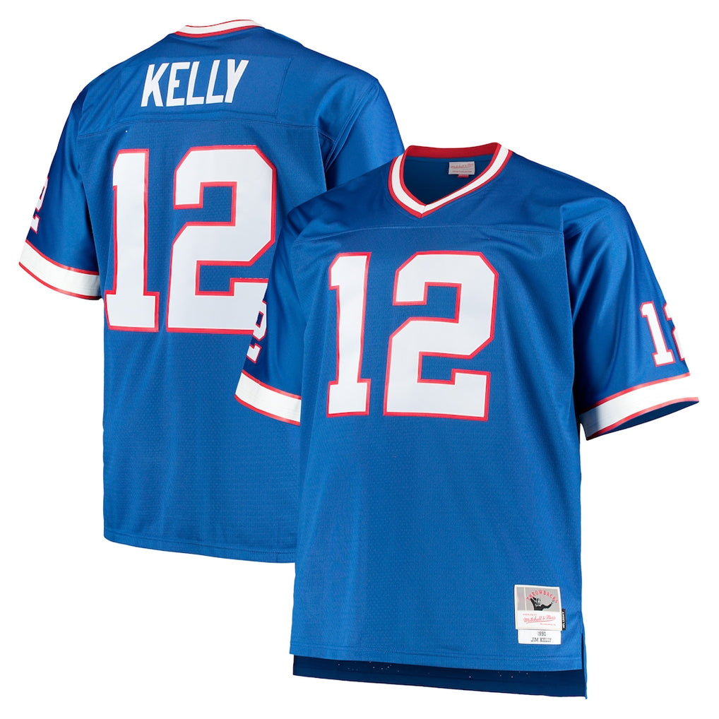 Fenge B.Bills #12 Jim Kelly Player Royal Mitchell & Ness Big & Tall 1990 Retired Replica Limited Stitched Jerseys
