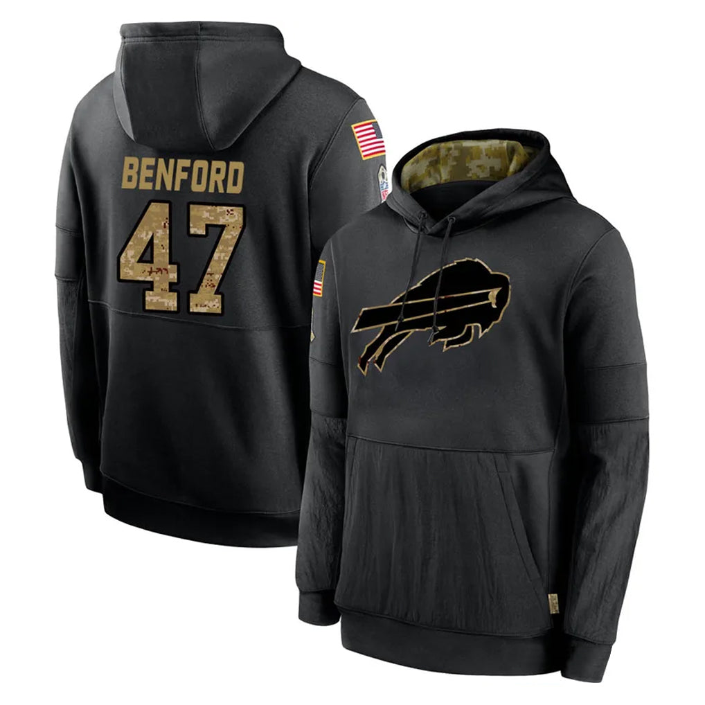 Fenge B.Bills #47 Christian Benford Player Black Salute to Service Hoodies Hame Stitched Jerseys