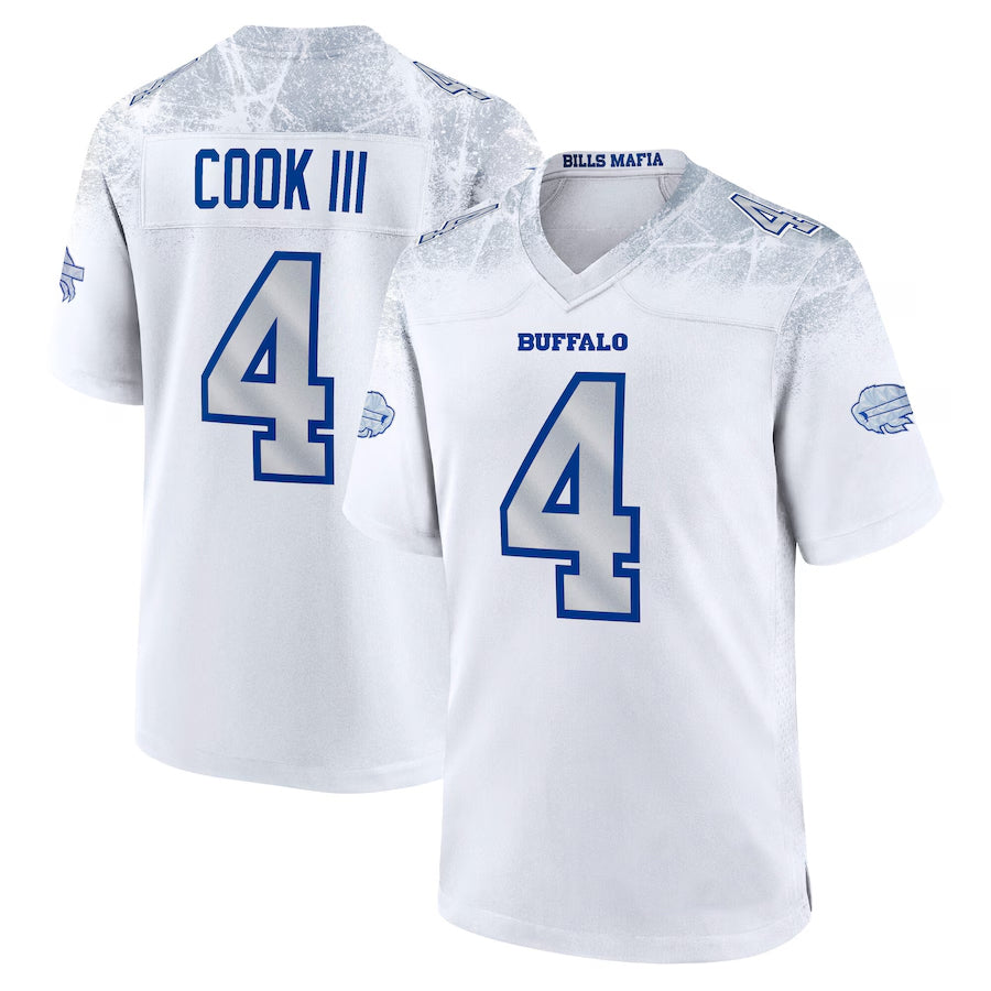 Fenge B.Bills #4 James Cook III Player White Rivalries Collection Game Stitched Jerseys