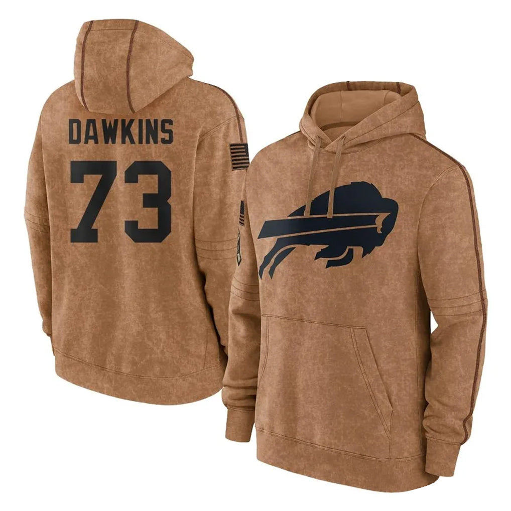 Fenge B.Bills #73 Dion Dawkins Player Brown Salute to Service Hoodies Stitched Jerseys