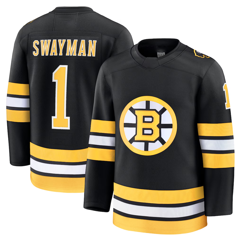 Fenge B.Bruins #1 Jeremy Swayman Black Home Premium Stitched Jerseys