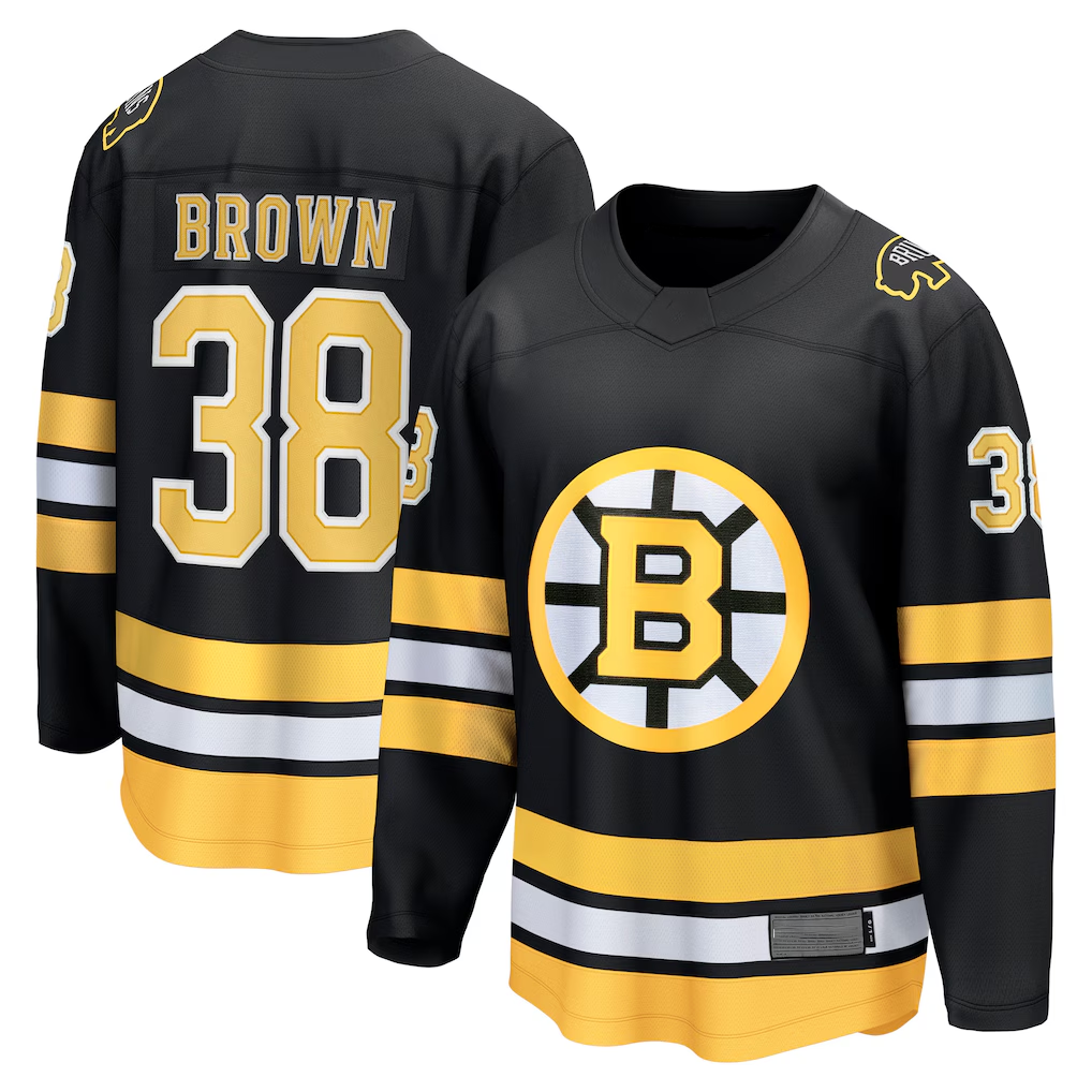 Fenge B.Bruins #38 Patrick Brown Black Home Breakaway Player Stitched Jerseys