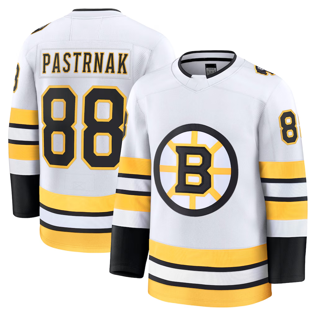 Fenge B.Bruins #88 David Pastrnak White Away Premium Player Stitched Jerseys
