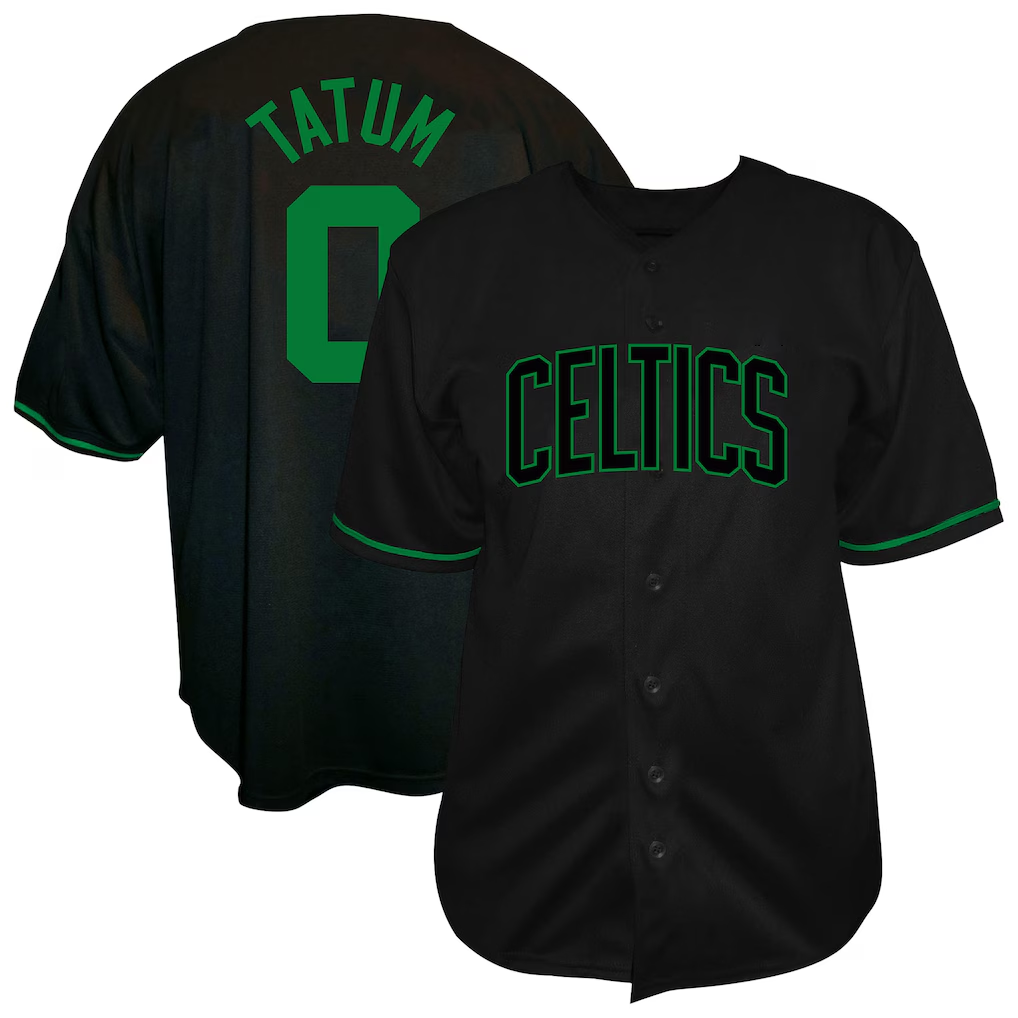 Fenge B.Celtics #0 Jayson Tatum Profile Black Big & Tall Name & Number Button-Up Jerseys