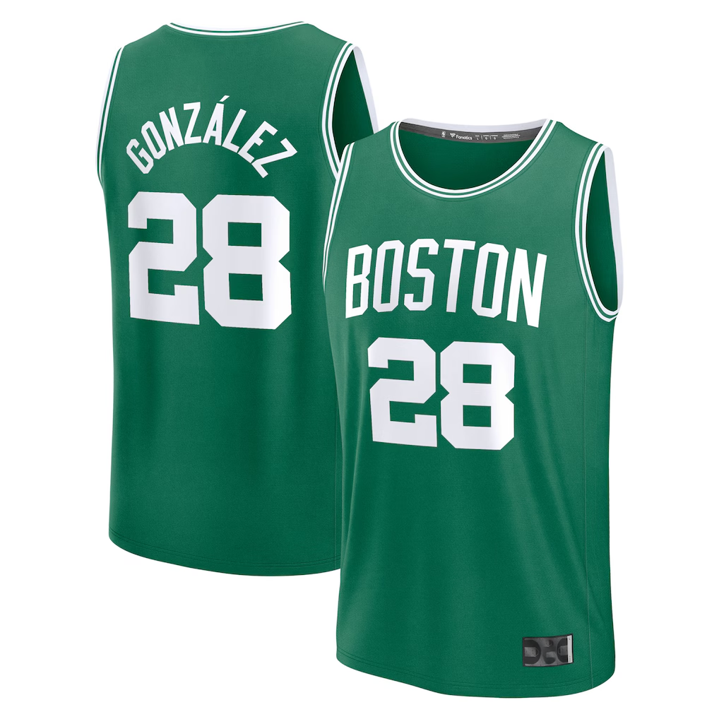 Fenge B.Celtics #28 Hugo Gonzalez Kelly Green 2025  Draft First Round Pick Fast Break Replica Jerseys - Icon Edition