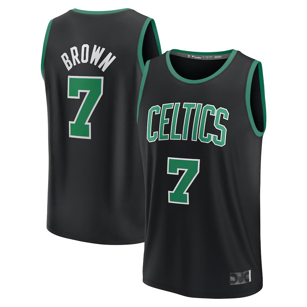 Fenge B.Celtics #7 Jaylen Brown Black Fast Break Replica Player Jerseys - Statement Edition
