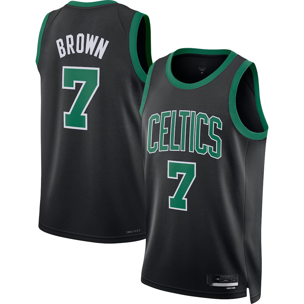 Fenge B.Celtics #7 Jaylen Brown Black Swingman Jerseys - Statement Edition