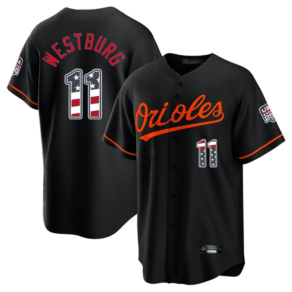 Fenge B.Orioles #11 Jordan Westburg Player Black USA 250 Fourth of July Home Game Stitched Jerseys